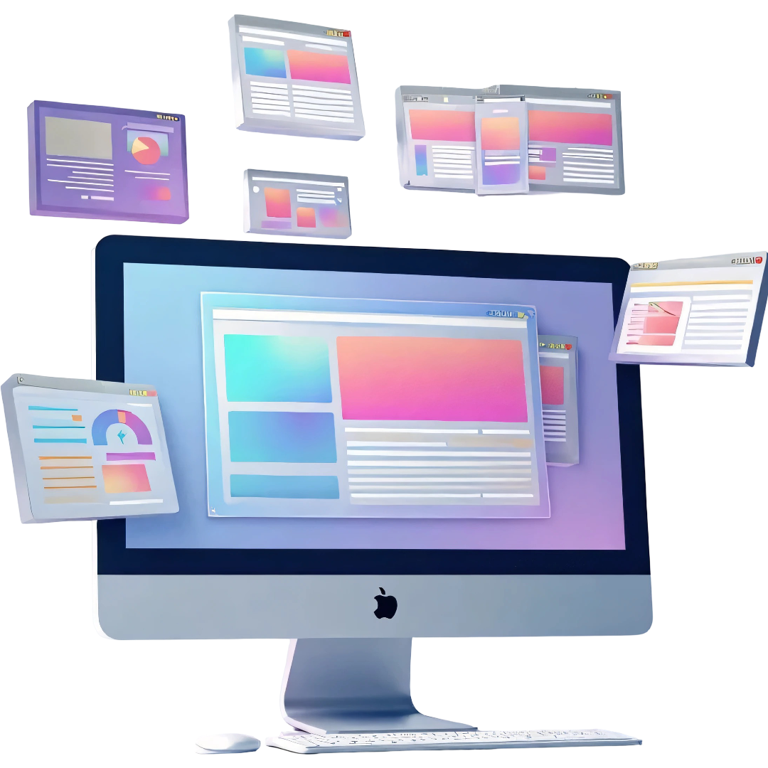 A pc monitor with beautiful templates coming out of it.